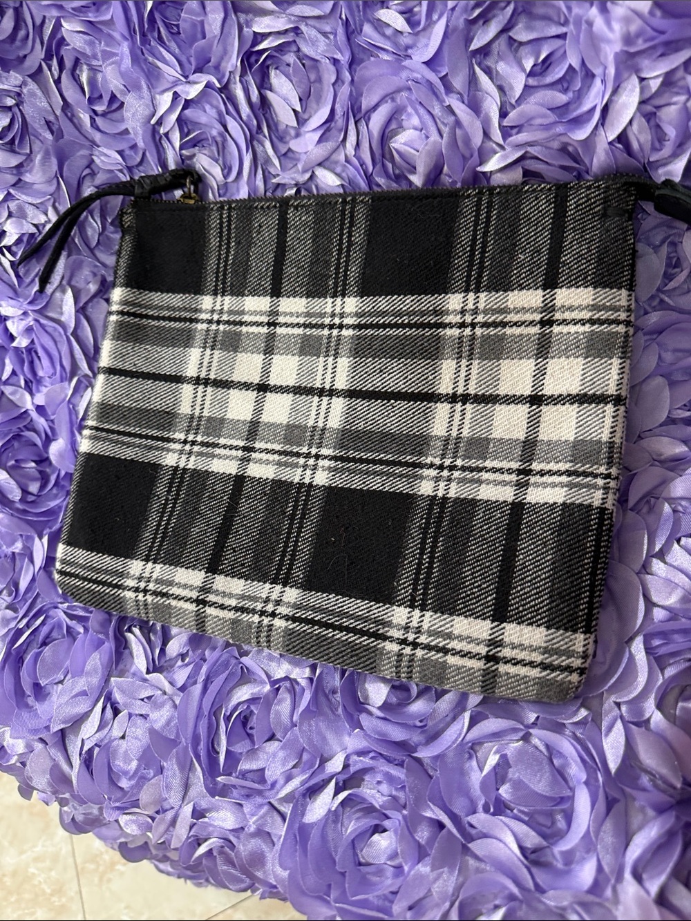 JJill Black & White Plaid Wristlet Clutch NWOT